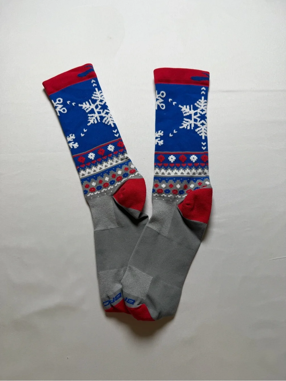 Brooks Royal Blue, Red & Gray Snowflake Crew Socks